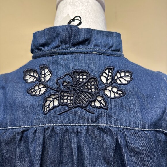 NWT! Coach Chambray Denim Embroidered Floral Shirt Dress Pockets Western Boho 0 - Picture 10 of 12